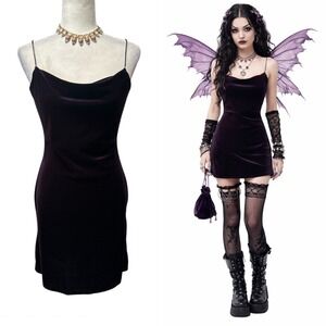 Vtg Y2K Velvet Womens Maxi Dress‎ Size M 90s Dark Romantic Whimsigoth Fairy Edgy